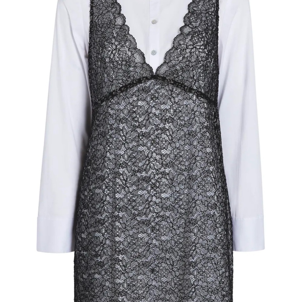 Cinq à Sept Black Lace Mini Dress with White Underlayer